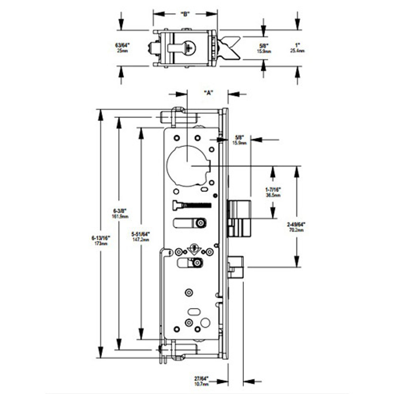 4300-20-102-313 Adams Rite Electrified Deadlatch Dimensional View