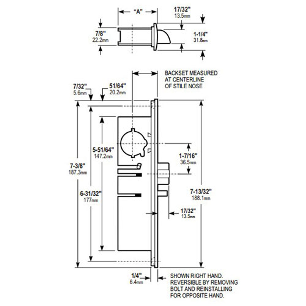 4530-15-221-628 Adams Rite Standard Deadlatch Dimensional View