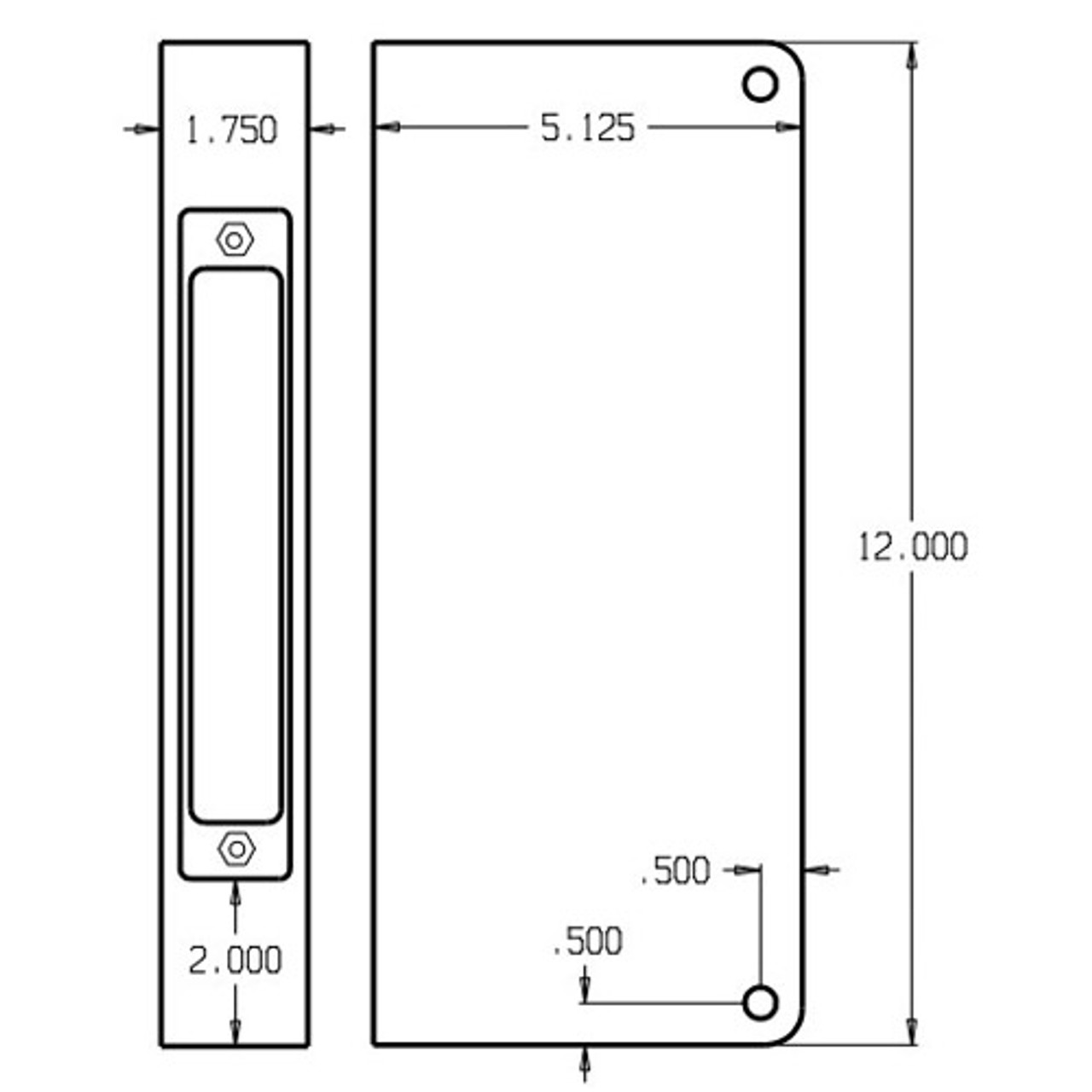 504-10B-CW Don Jo Mortise Lock Wrap-around Plate Dimensional View