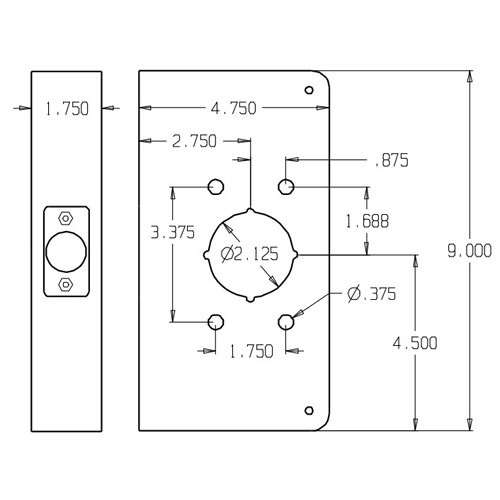 4500-S-CW Don Jo Wrap-Around Plate Dimensional View