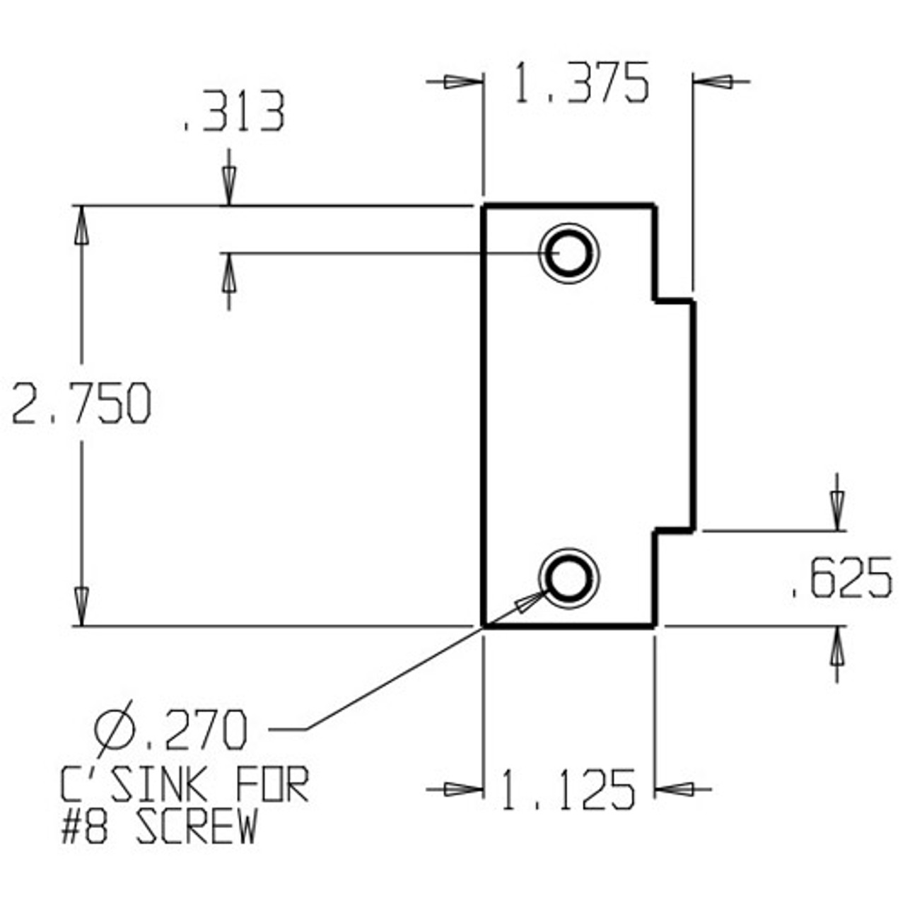 BTS-160-DU Don Jo Filler Plate Dimensional View