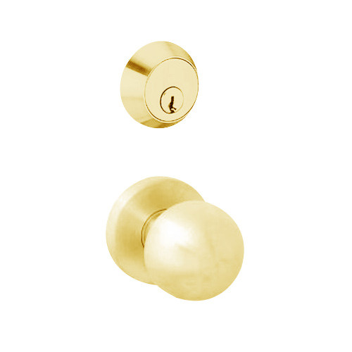 MSS-L-R-08-605-IC TownSteel Single Cylinder Front Door / Corridor Heavy Duty Low Sectional Mortise Lock with Regal Knob Prep for SFIC in Bright Brass