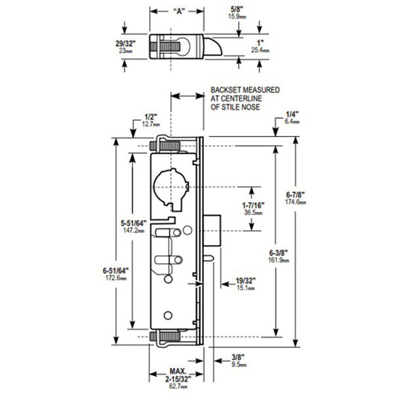 4900-25-101-335 Adams Rite Heavy Duty Deadlatch Dimensional View