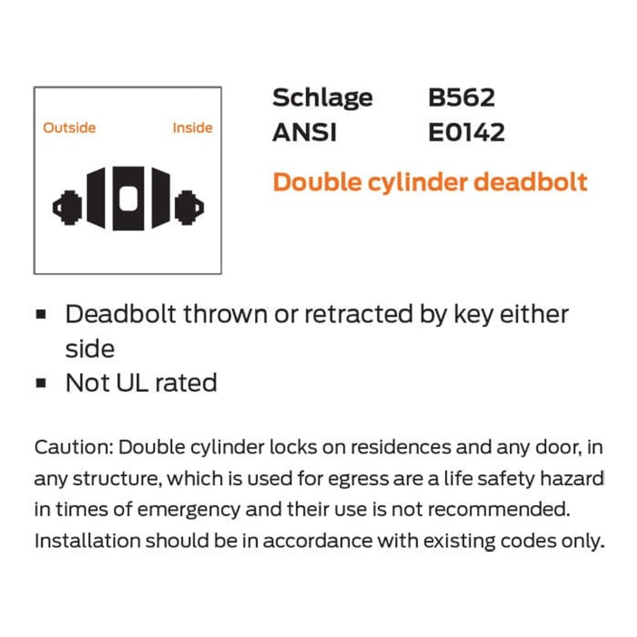 B562B-619 Schlage Grade 2 Double Cylinder Deadbolt with Less SFIC in Satin Nickel