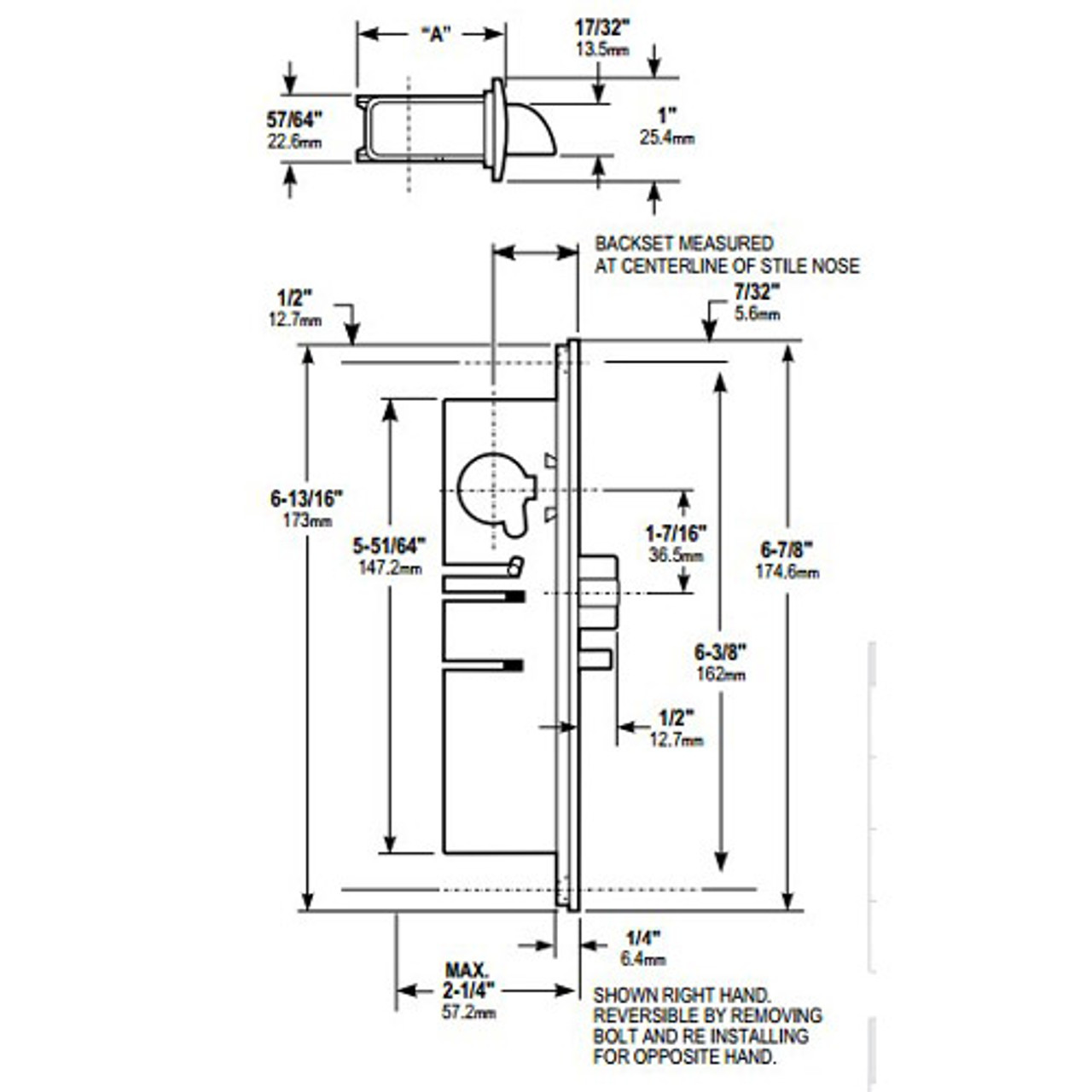 4512-26-202-628 Adams Rite Standard Deadlatch Dimensional View