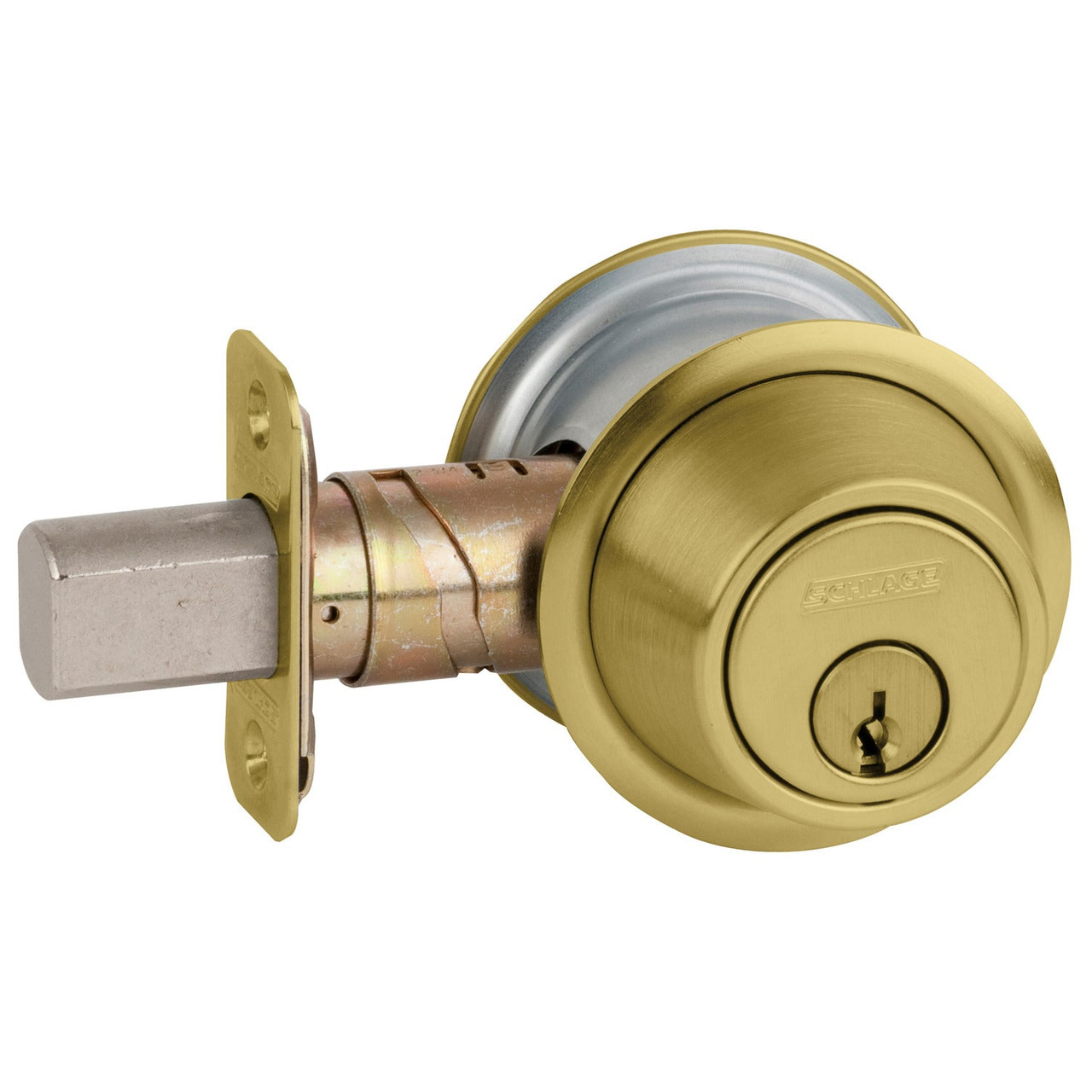 B561P-606 Schlage Grade 2 Cylinder by Blank Plate Deadbolt with C Keyway in Satin Brass