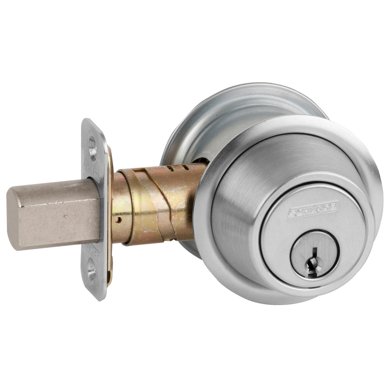 B561FP-626 Schlage Fire Rated Grade 2 Cylinder by Blank Plate Deadbolt with C Keyway in Satin Chrome