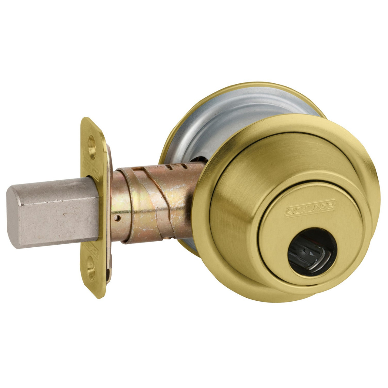 B561L-606 Schlage Grade 2 Cylinder by Blank Plate Deadbolt with Less Core in Satin Brass