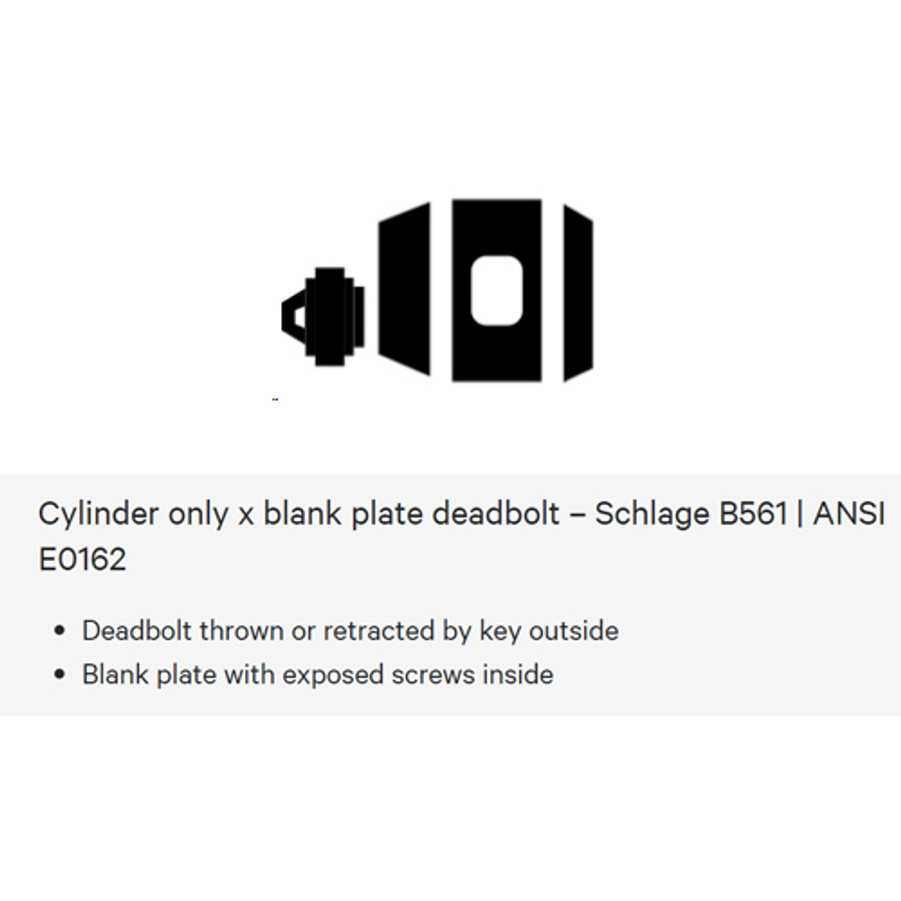 B561L-625 Schlage Grade 2 Cylinder by Blank Plate Deadbolt with Less Core in Bright Chrome