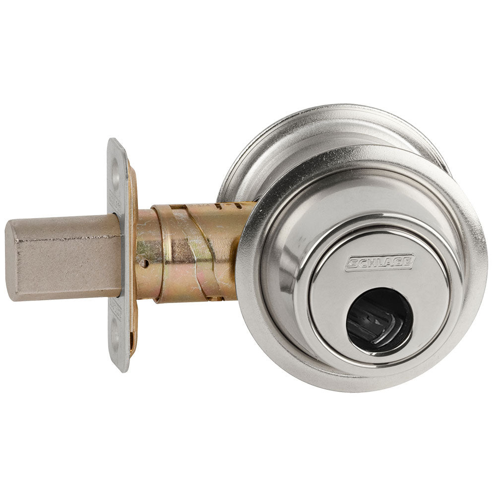 B561FL-625 Schlage Fire Rated Grade 2 Cylinder by Blank Plate Deadbolt with Less Core in Bright Chrome