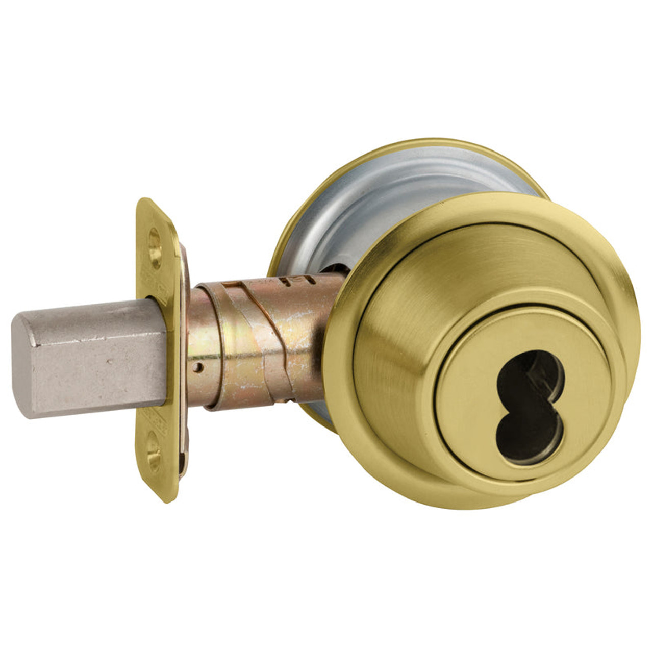 B561FB-606 Schlage Fire Rated Grade 2 Cylinder by Blank Plate Deadbolt with Less SFIC in Satin Brass