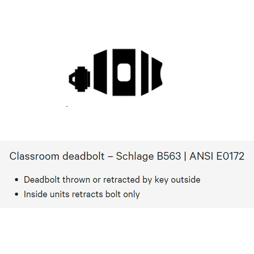 B563L-622 Schlage Grade 2 Classroom Deadbolt Lock with Less Core in Flat Black Coated