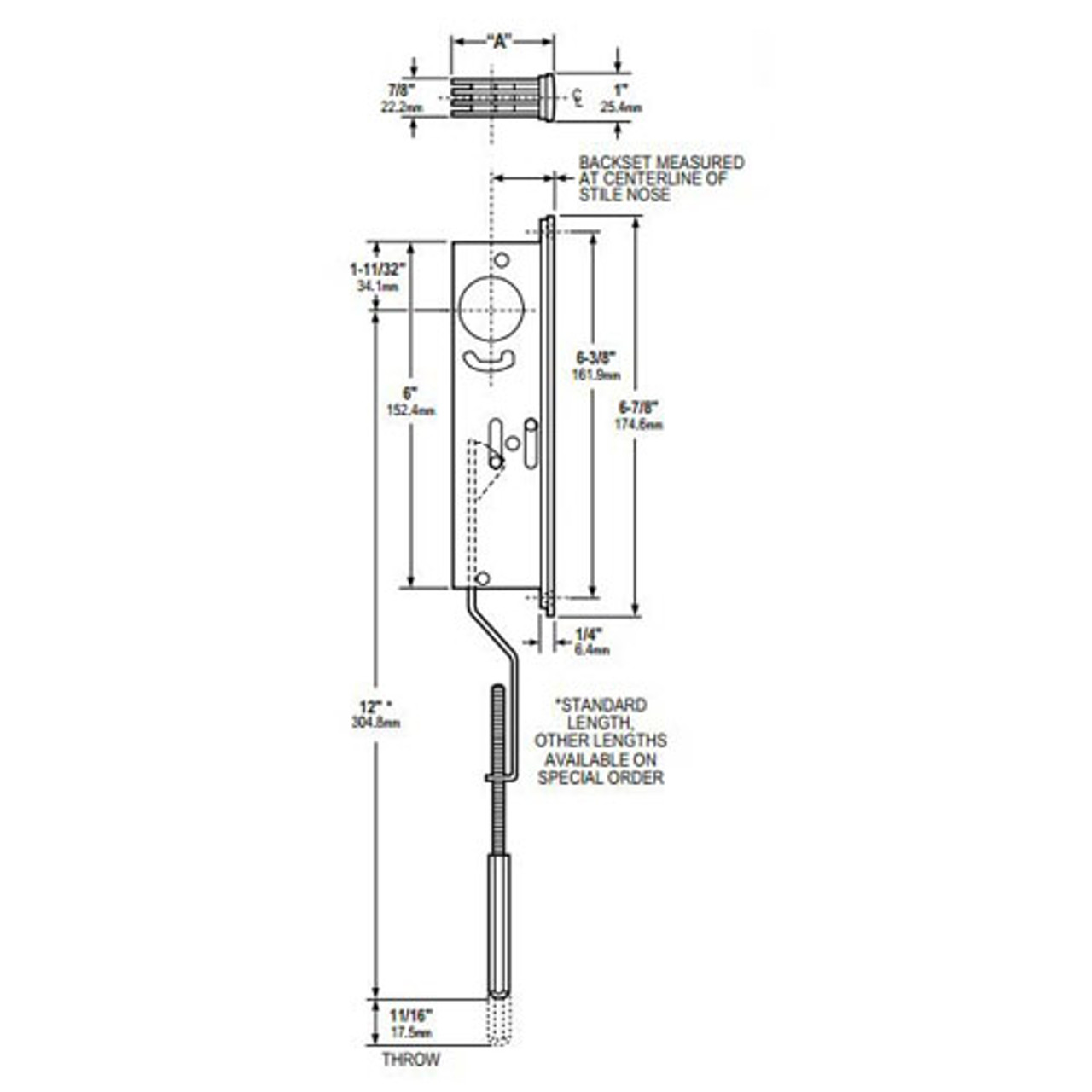 1870-20-335 Adams Rite Flushbolt Dimensional View