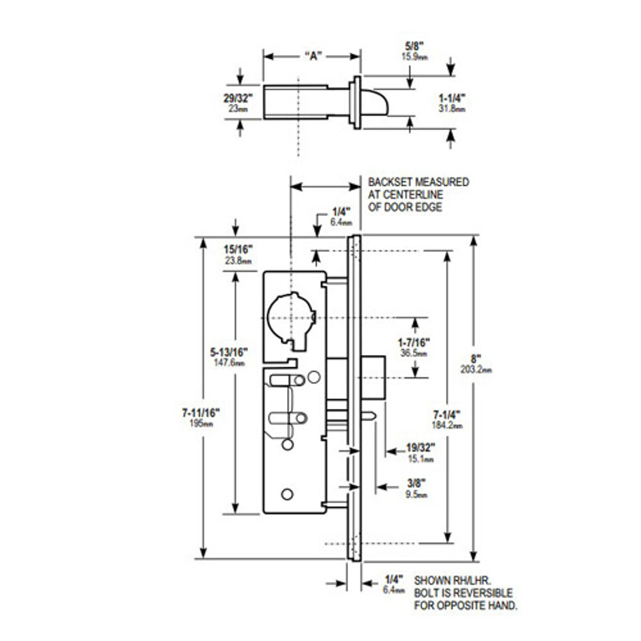 4920AN-45-000-335 Adams Rite Heavy Duty Deadlatch Dimensional View