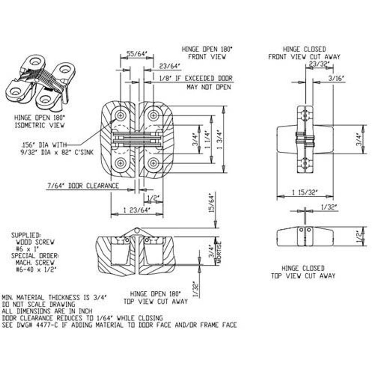 203C-US19 Soss Invisible Hinge Dimensional View