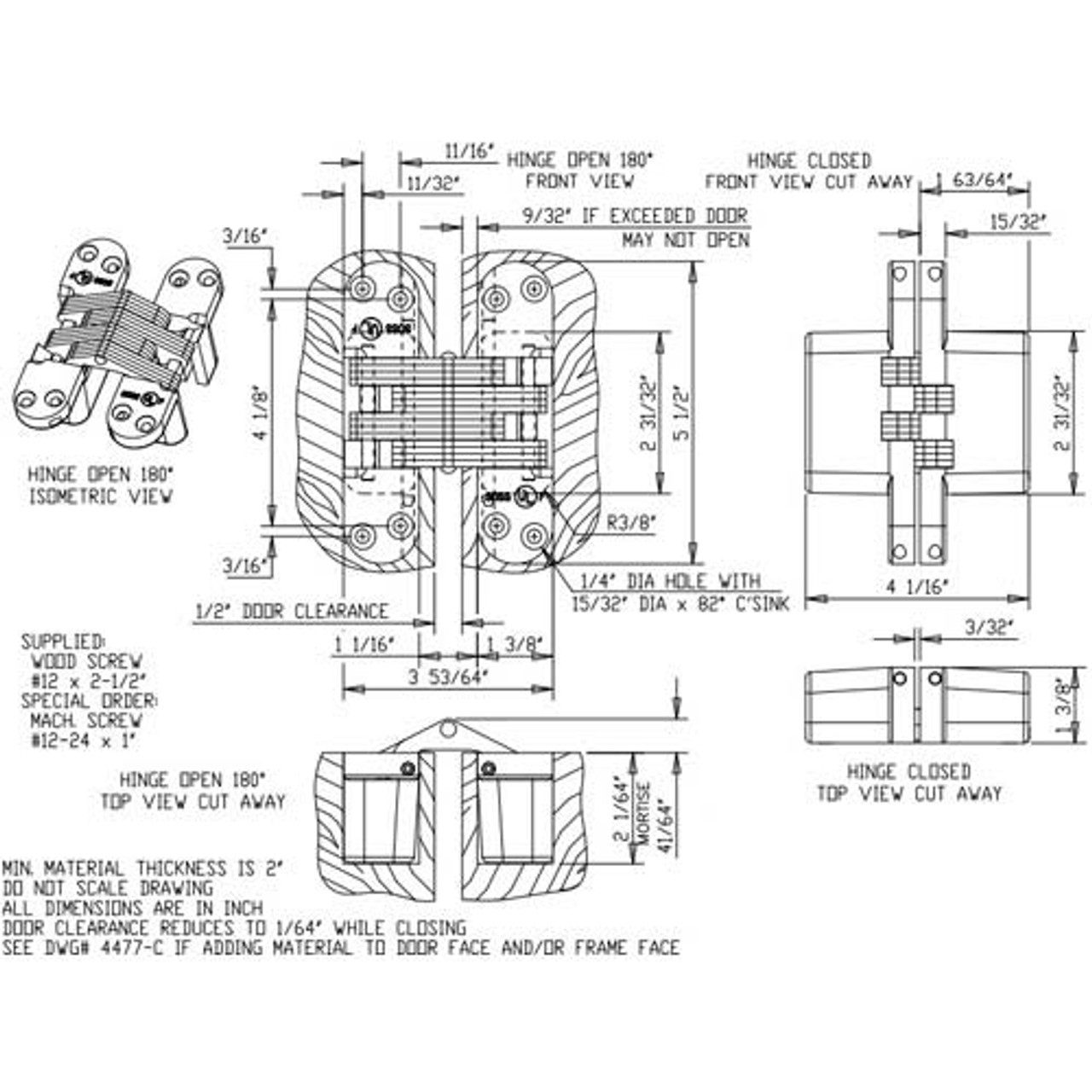 220AS-US15 Soss Invisible Hinge Dimensional View