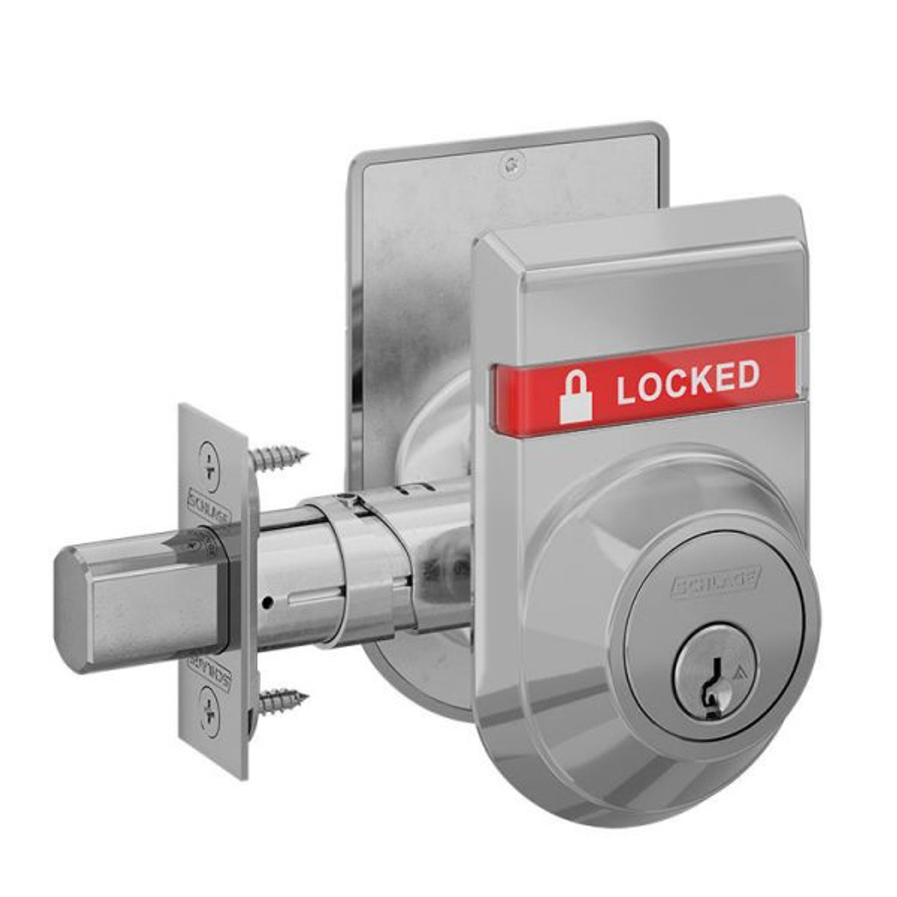 B562P-625-OS-LOC-IS-LOC Schlage Grade 2 Double Cylinder Deadbolt with Dual Indicator in Bright Chrome