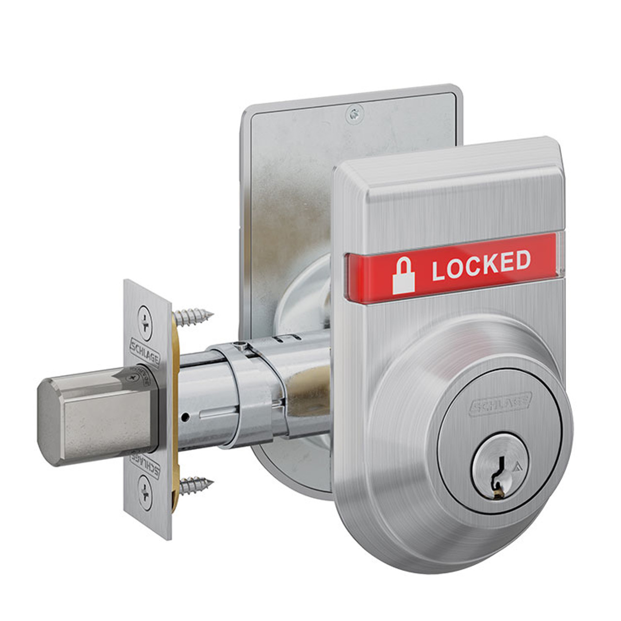 B562P-626-OS-LOC-IS-LOC Schlage Grade 2 Double Cylinder Deadbolt with Dual Indicator in Satin Chrome