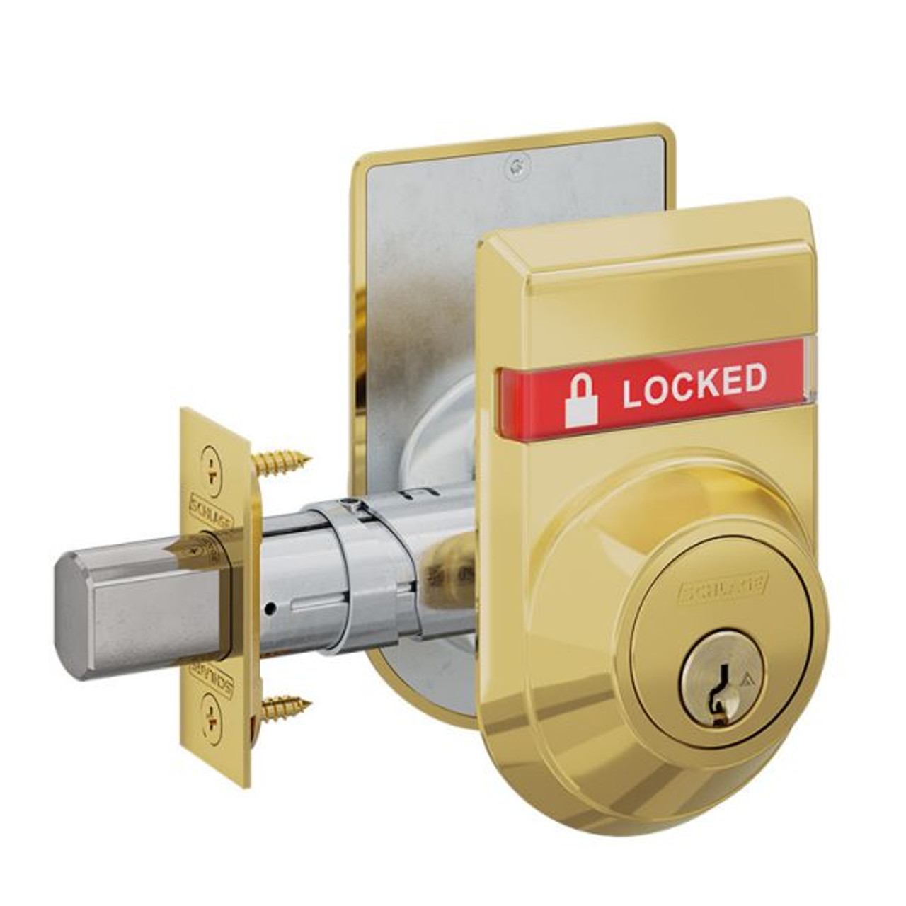 B562P-605-OS-LOC-IS-OCC Schlage Grade 2 Double Cylinder Deadbolt with Dual Indicator in Bright Brass