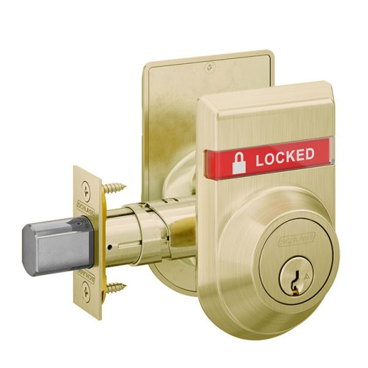 B562P-606-OS-LOC-IS-OCC Schlage Grade 2 Double Cylinder Deadbolt with Dual Indicator in Satin Brass