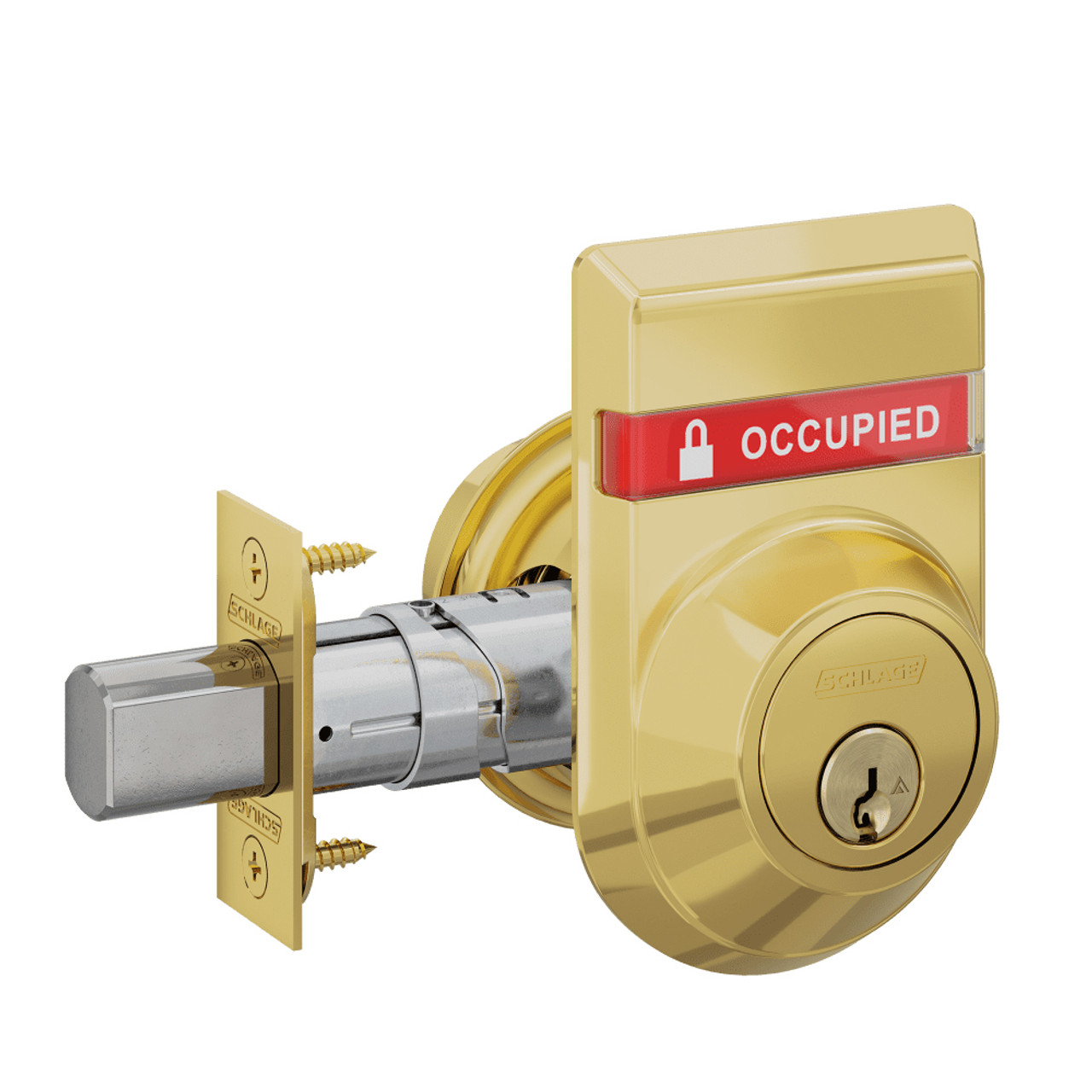 B562L-605-OS-OCC Schlage Grade 2 Double Cylinder Deadbolt with Less Core and Outside Indicator in Bright Brass