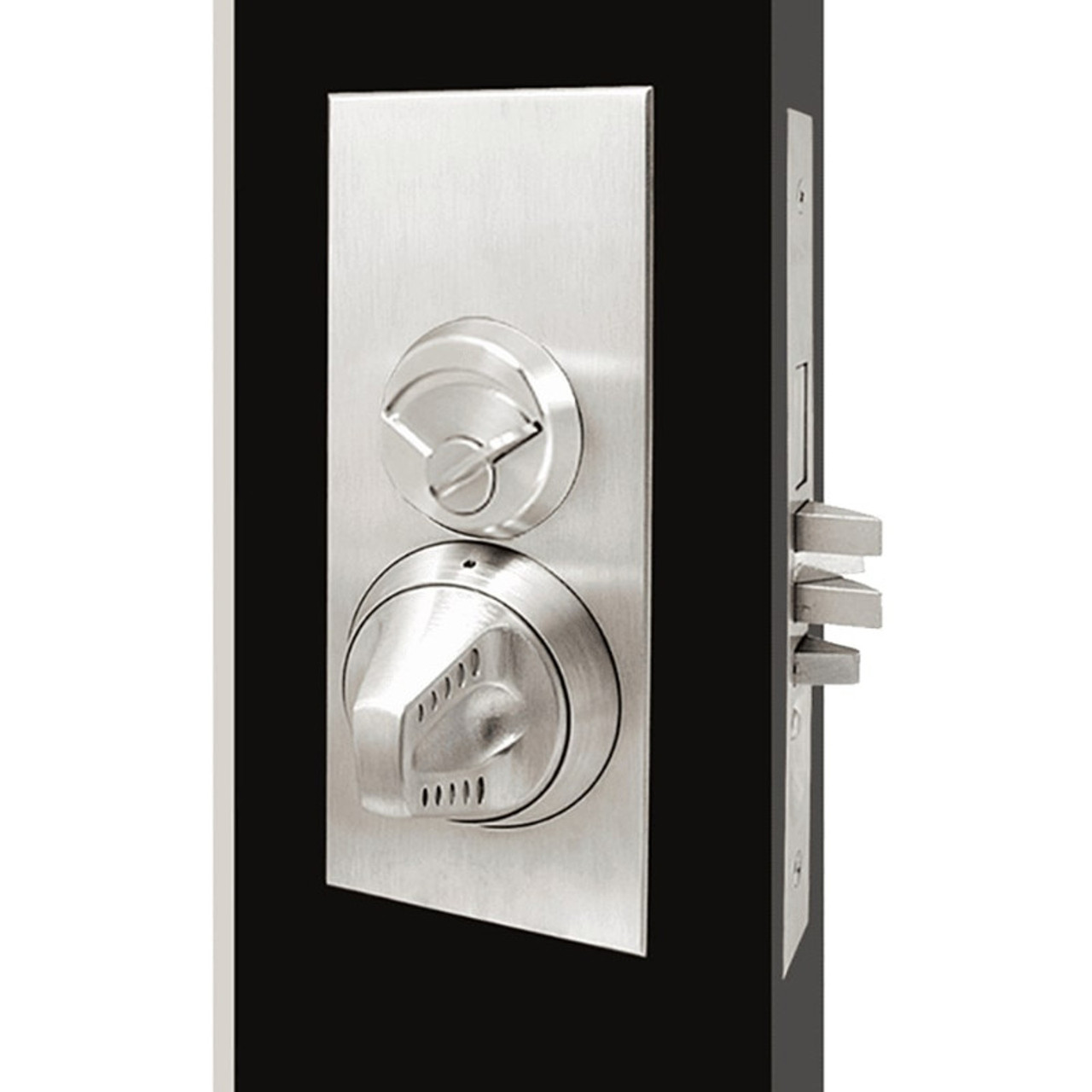 MRX-E-K-08-630-CLFIC TownSteel Heavy Duty Anti-Ligature Front Door - Corridor Lock with thumb turn x knobs Mortise Lock Single Cylinder with Escutcheon Trim in Satin Stainless Steel