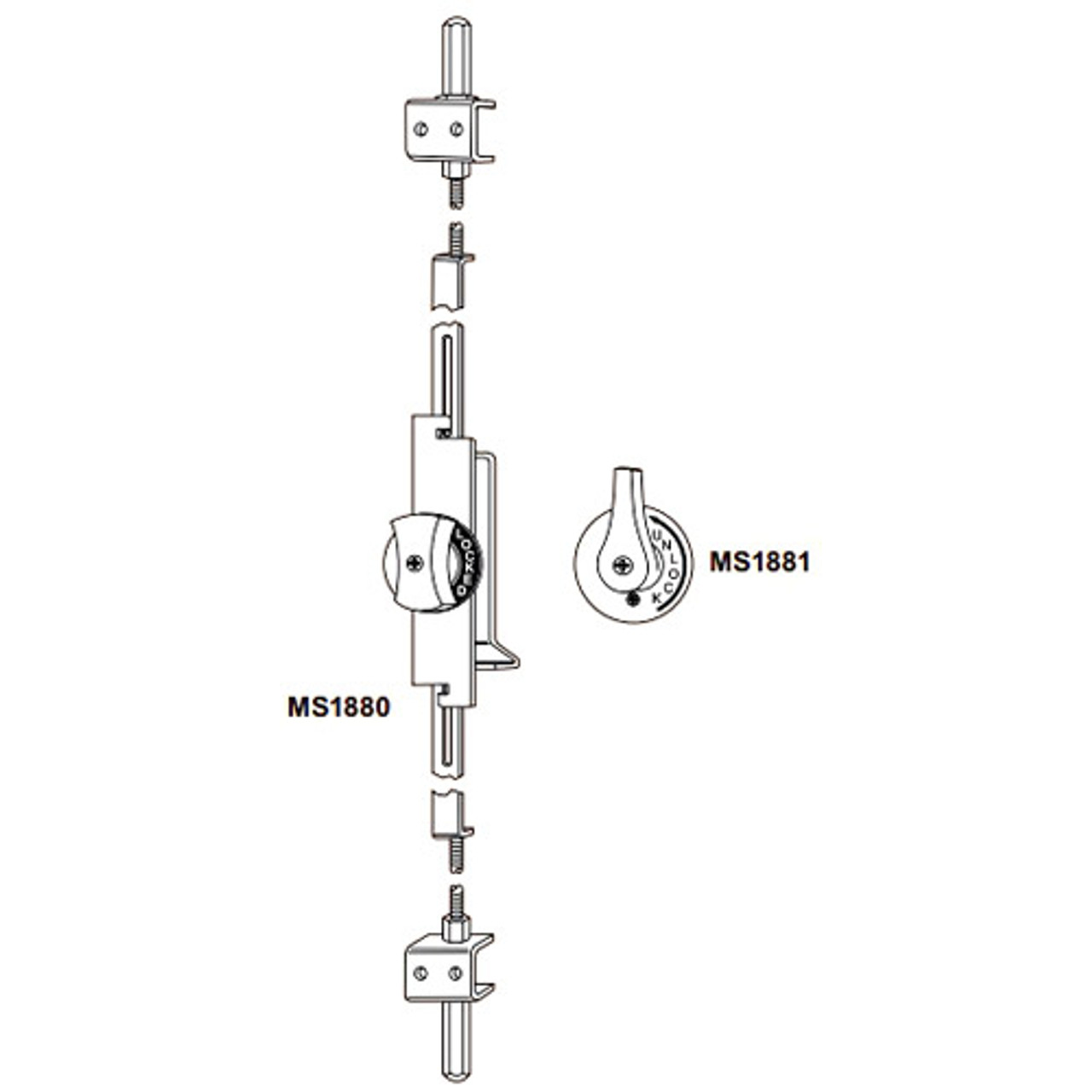 MS1880-02-682 Adams Rite Flushbolt in Satin Chrome Finish