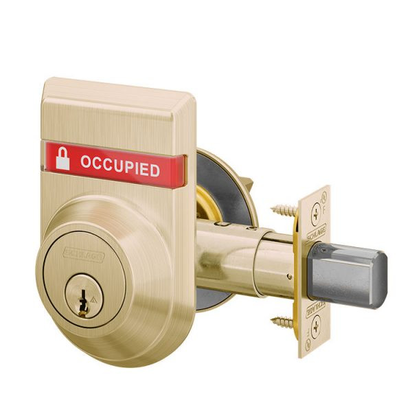 B660P-606-IS-OCC Schlage Grade 1 Single Cylinder Deadbolt with Inside Indicator in Satin Brass