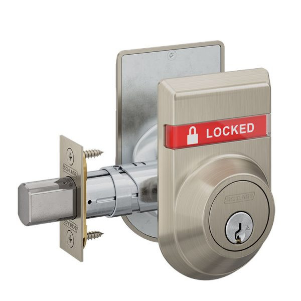 B660P-619-OS-LOC-IS-LOC Schlage Grade 1 Single Cylinder Deadbolt with Dual Indicator in Satin Nickel