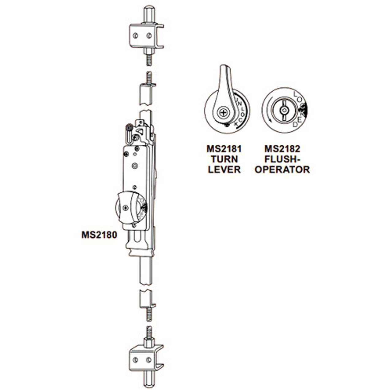 MS2180-08-121 Adams Rite Auto-Release Two-Point Flushbolt in Dark 