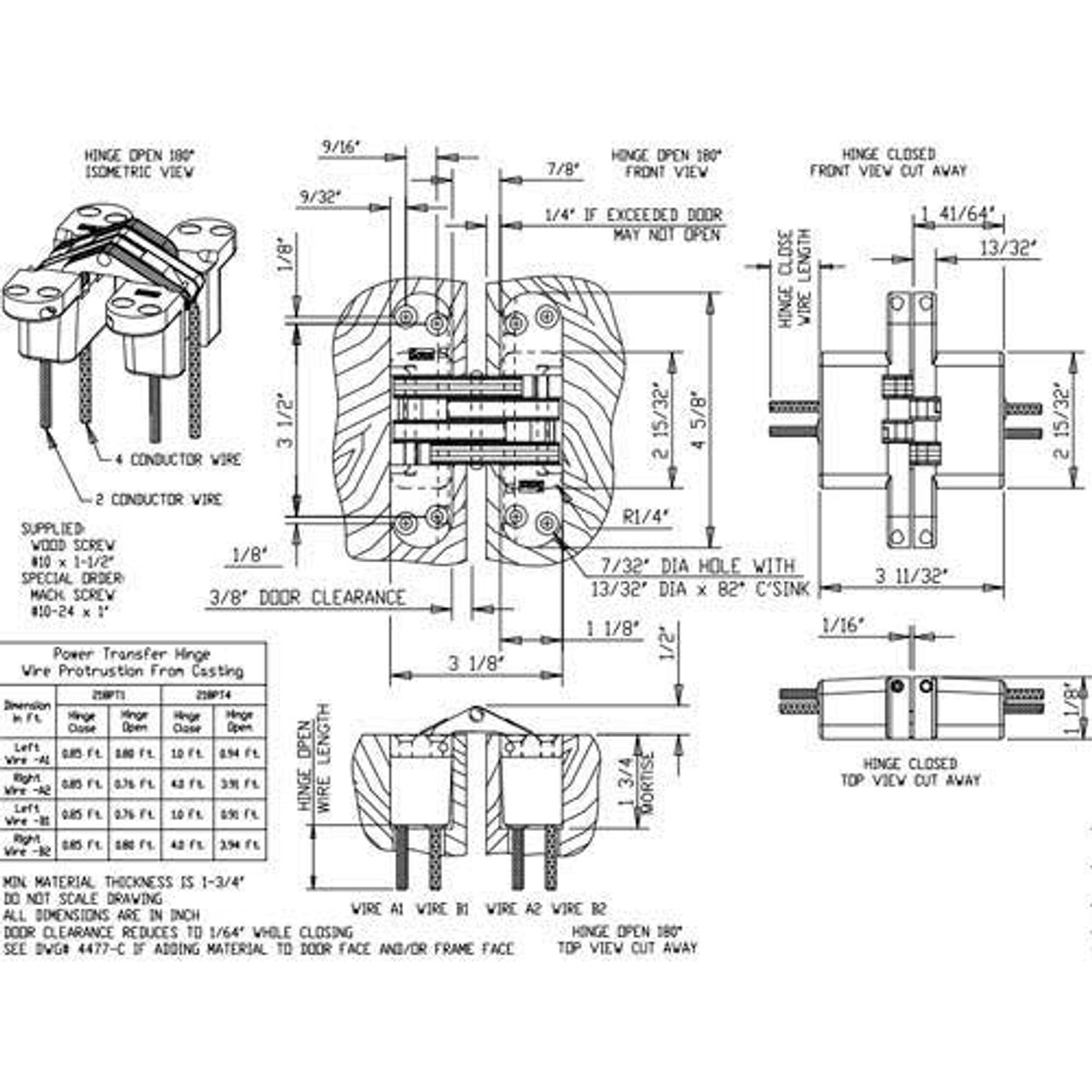 218PT1-US10BL Soss Invisible Hinge Dimensional View