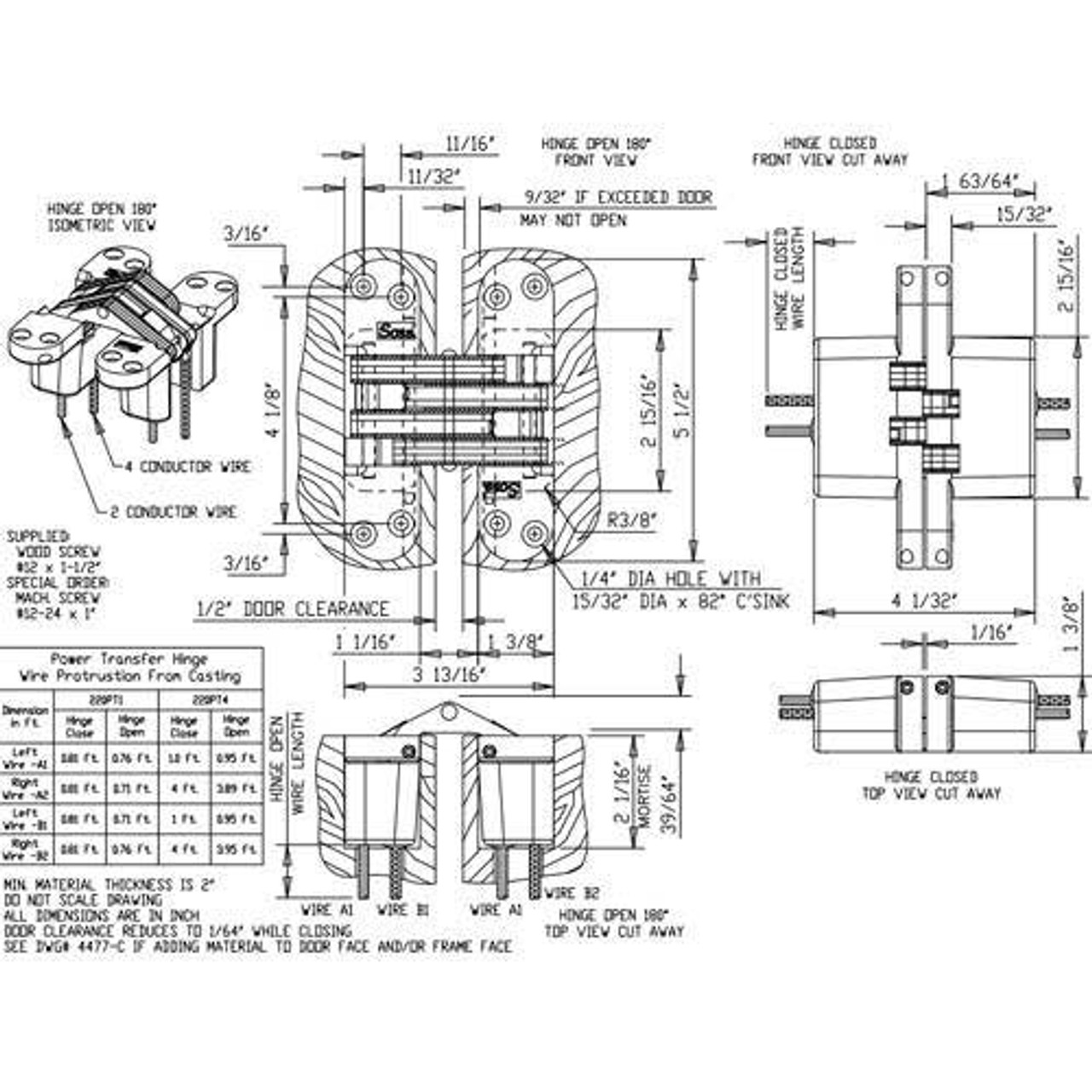 220PT1-US10BL Soss Invisible Hinge Dimensional View