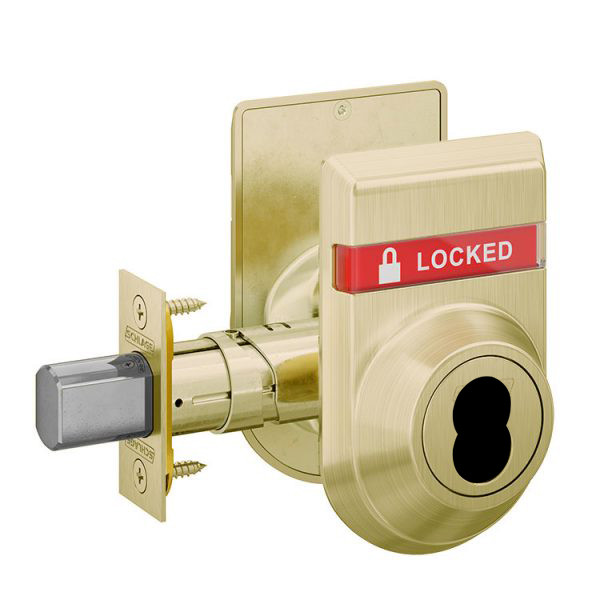 B660B-606-OS-LOC-IS-LOC Schlage Grade 3 Single Cylinder Deadbolt with SFIC Prep, Less Core Dual Indicator in Satin Brass