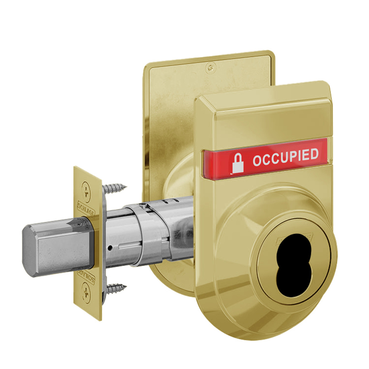 B660B-606-OS-OCC-IS-LOC Schlage Grade 3 Single Cylinder Deadbolt with SFIC Prep, Less Core Dual Indicator in Satin Brass