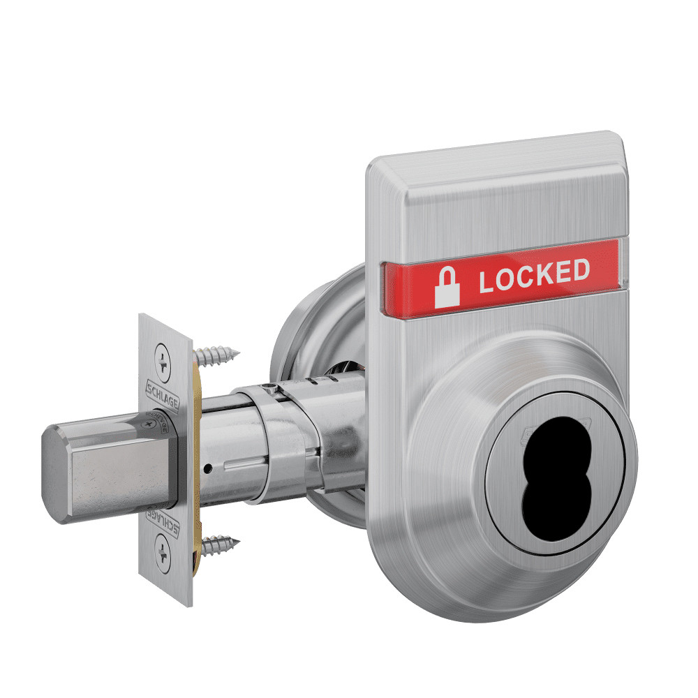 B663J-626-OS-LOC Schlage Grade 2 Classroom Deadbolt, Keyed Outside - Classroom Thumbturn Inside, FSIC Prep, Less Core,, Outside Indicator in Satin Chrome