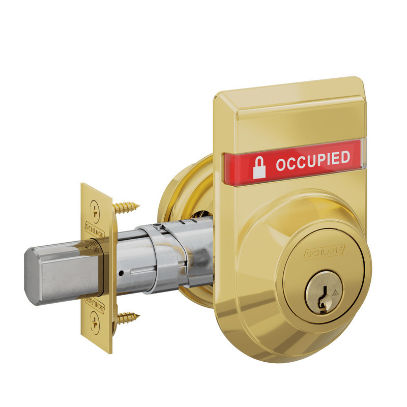 B663J-605-OS-OCC Schlage Grade 2 Classroom Deadbolt, Keyed Outside - Classroom Thumbturn Inside, FSIC Prep, Less Core,, Outside Indicator in Bright Brass