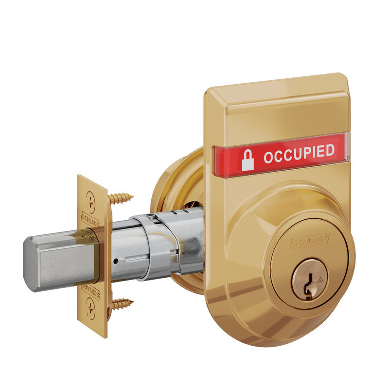 B663J-612-OS-OCC Schlage Grade 2 Classroom Deadbolt, Keyed Outside - Classroom Thumbturn Inside, FSIC Prep, Less Core,, Outside Indicator in Satin Bronze