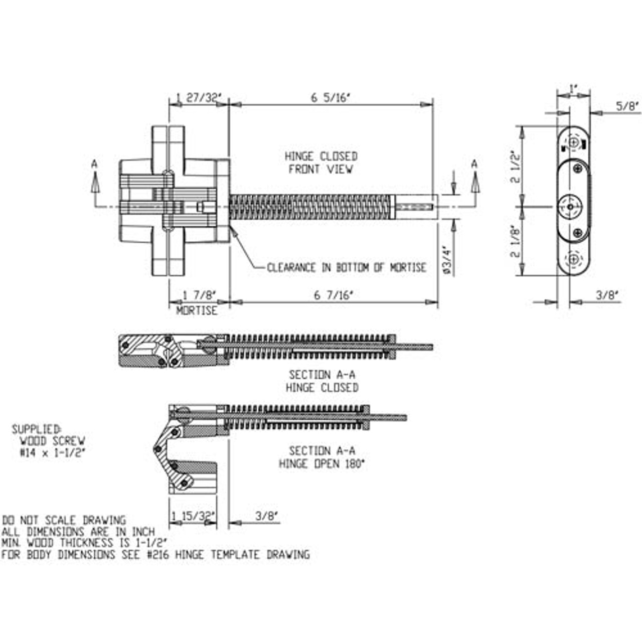 216IC-US26 Soss Invisible Hinge Dimensional View