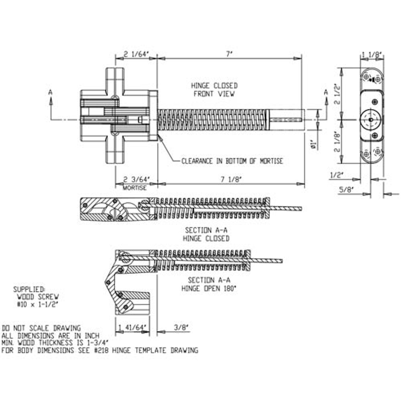 218IC-US10BL Soss Invisible Hinge Dimensional View