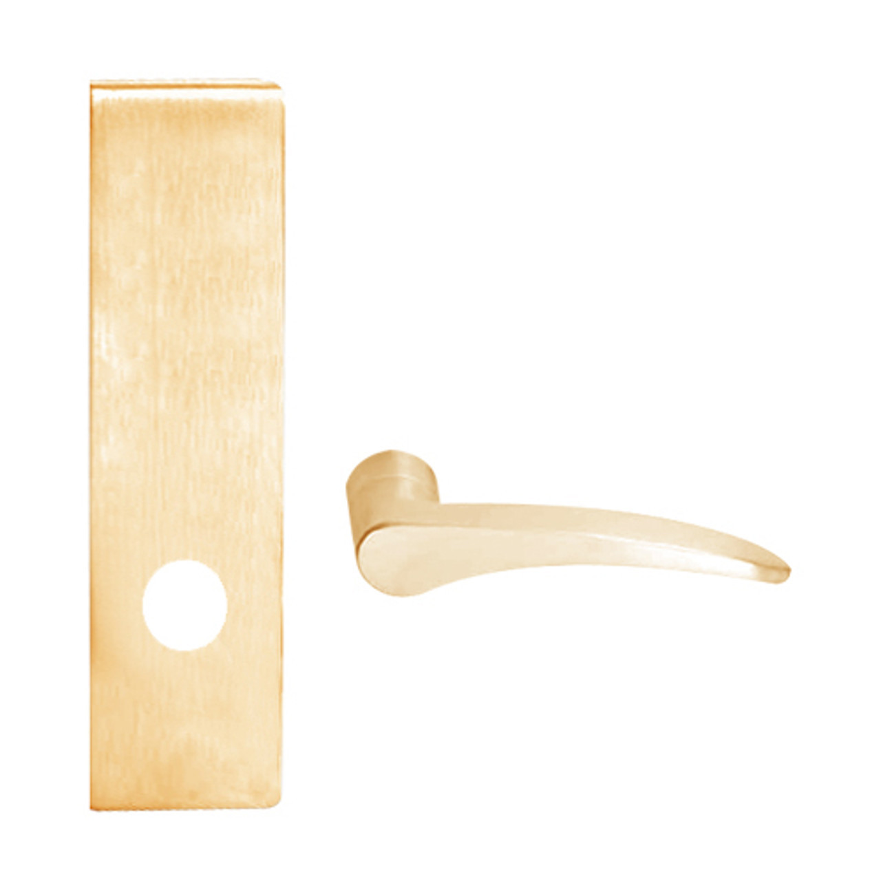 L9010-12N-606-RX-LH Schlage L Series Passage Latch Commercial N Escutcheon, Request to Exit, Mortise Lock with 12 Cast Lever Design in Satin Brass