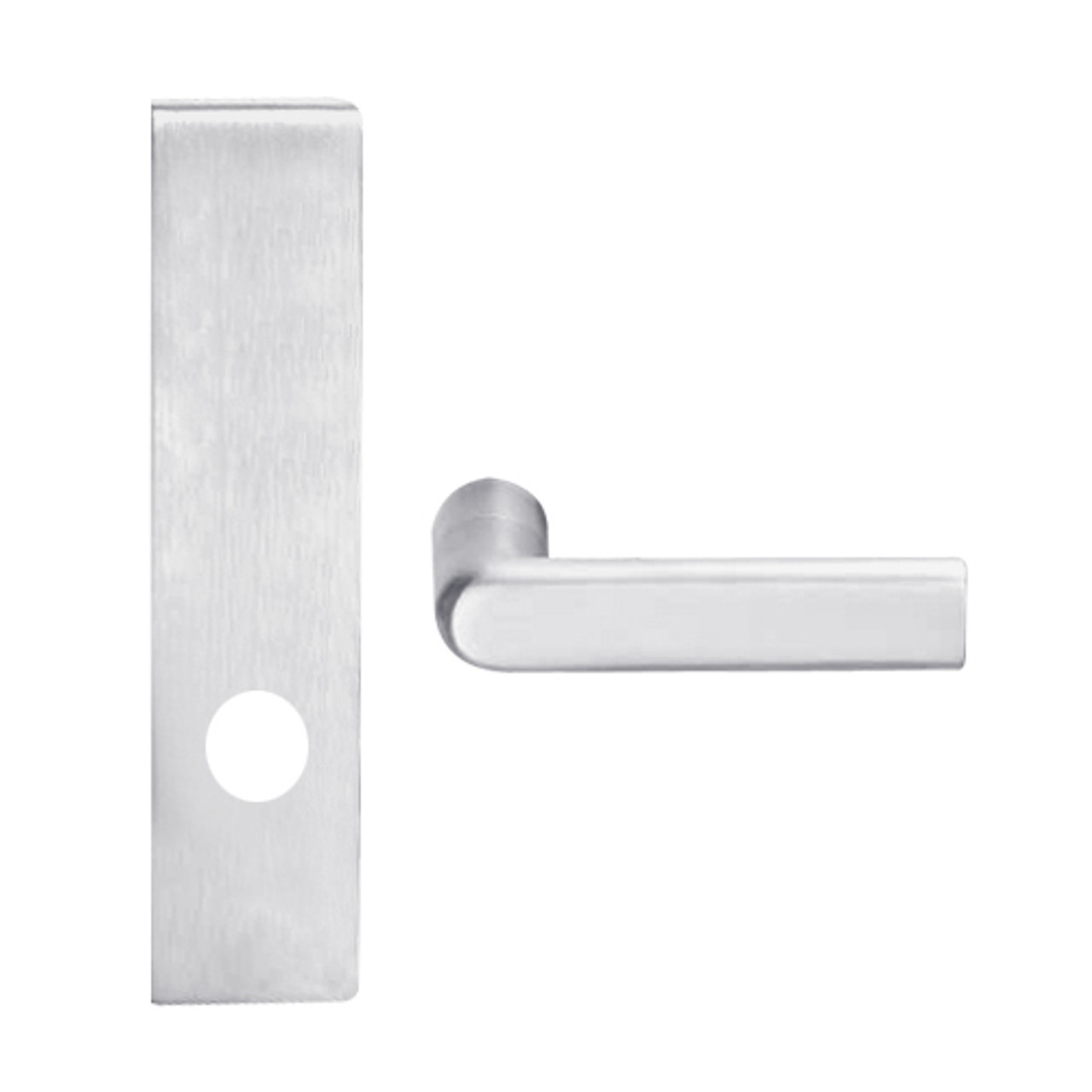 L9010-01L-625-RX Schlage L Series Passage Latch Commercial N Escutcheon, Request to Exit, Mortise Lock with 01 Cast Lever Design in Bright Chrome
