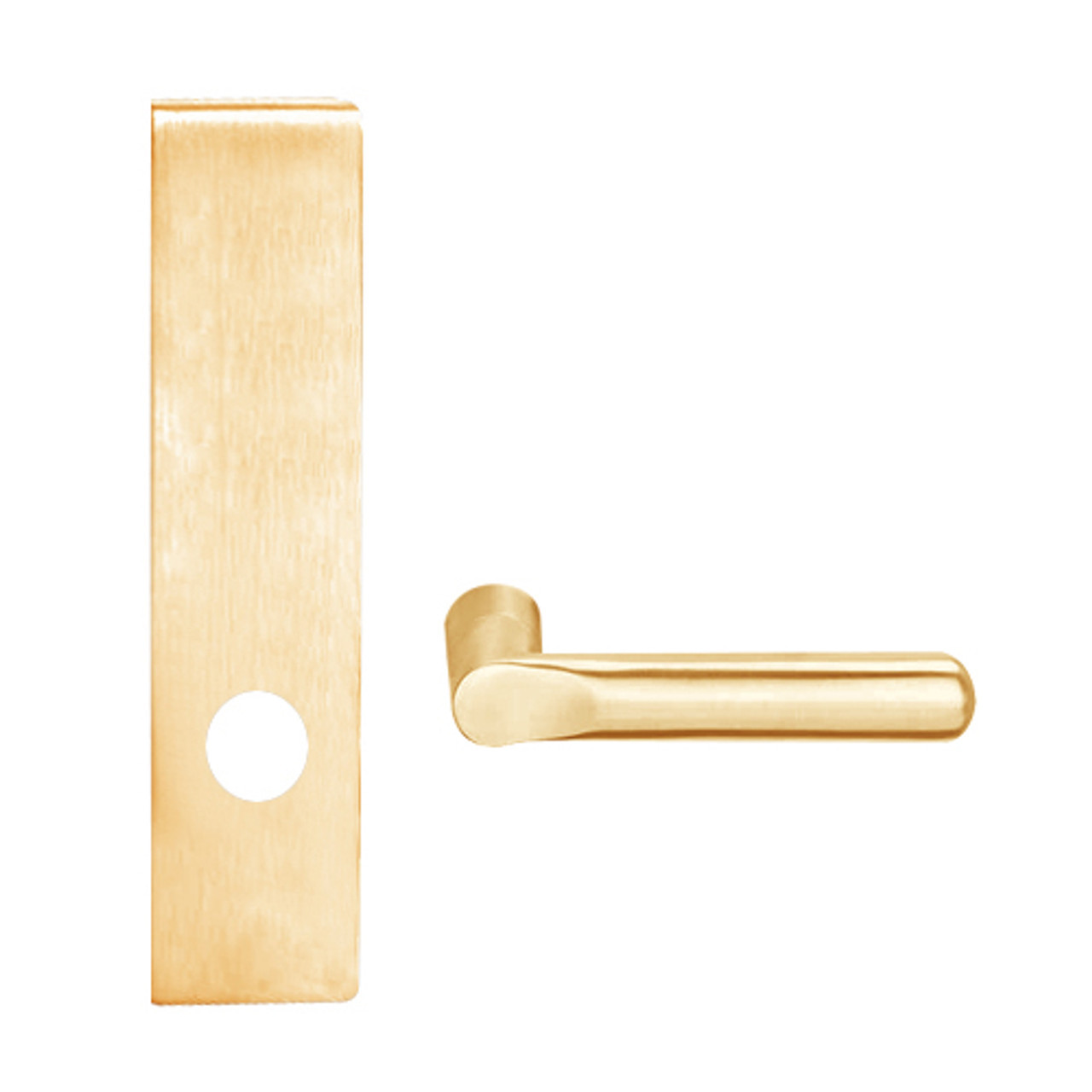 L9010-18L-606-RX Schlage L Series Passage Latch Commercial N Escutcheon, Request to Exit, Mortise Lock with 18 Cast Lever Design in Satin Brass