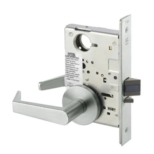 AUR8808FL-619-LC Yale 8800FL Series Less Cylinder Mortise Classroom Locks with Augusta Lever - CO Rose in Satin Nickel