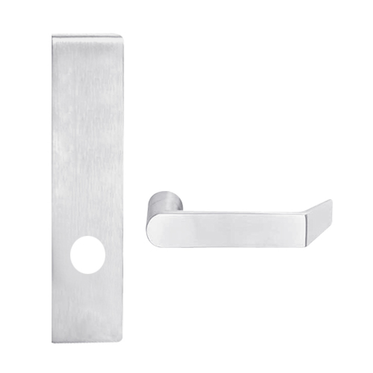 L9010-06L-625-RX Schlage L Series Passage Latch Commercial N Escutcheon, Request to Exit, Mortise Lock with 06 Cast Lever Design in Bright Chrome