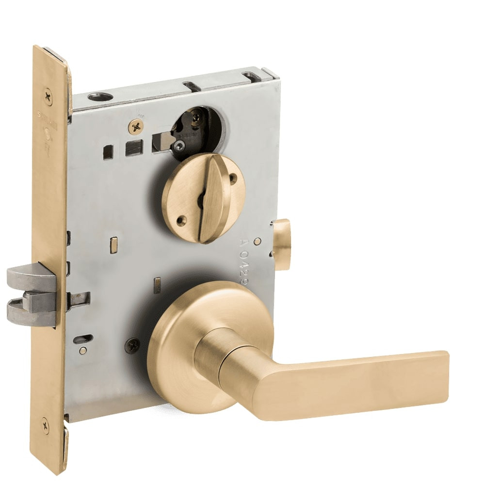 LV9040-01B-606 Schlage L Series Vandlgard - Privacy Commercial Mortise Lock with 01 Cast Lever - B Rose Design in Satin Brass