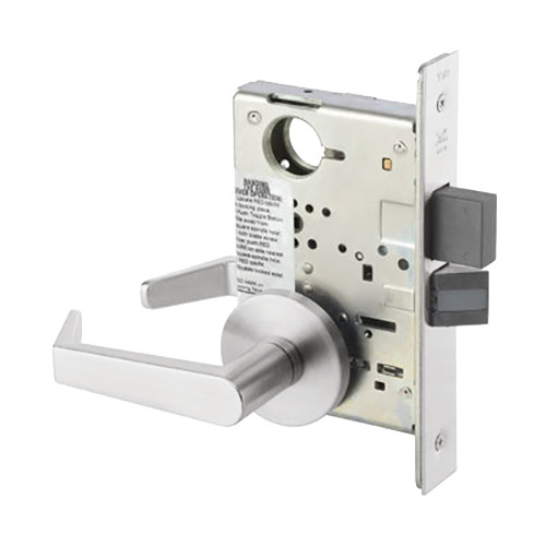 AUR8847FL-629-LC Yale 8800FL Series Less Cylinder with Deadbolt Mortise Entrance Lock with Indicator with Augusta Lever - CO Rose in Bright Stainless Steel