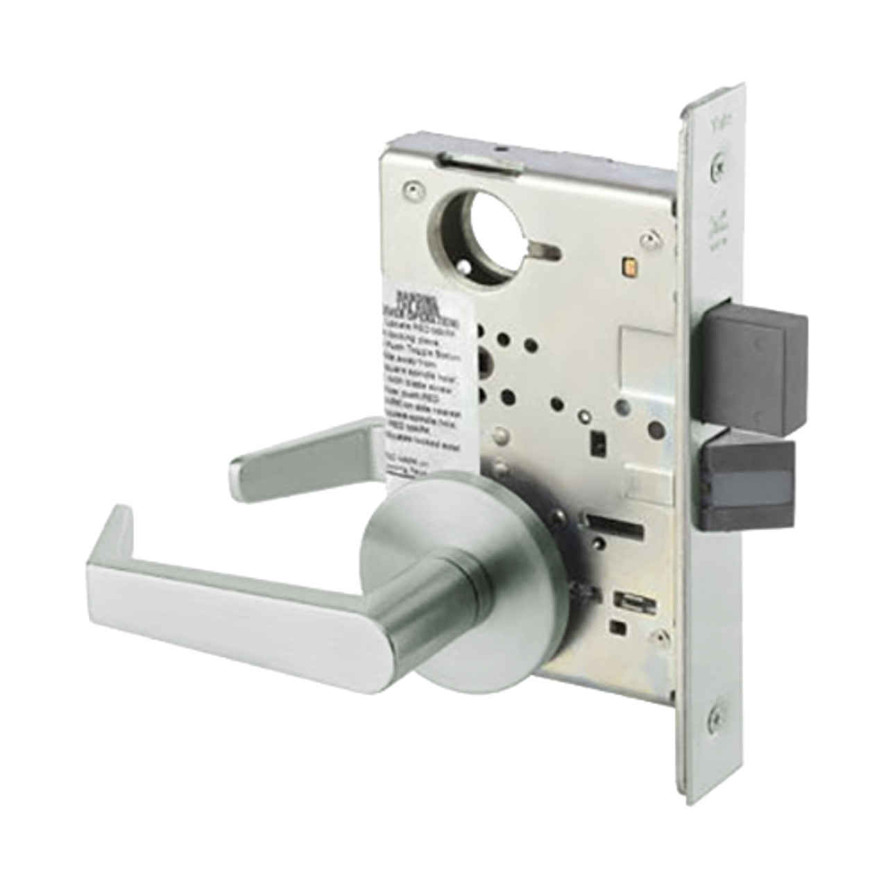 AUR8861FL-619-LC Yale 8800FL Series Less Cylinder with Deadbolt Mortise Dormitory or Storeroom Lock with Indicator with Augusta Lever - CO Rose in Satin Nickel