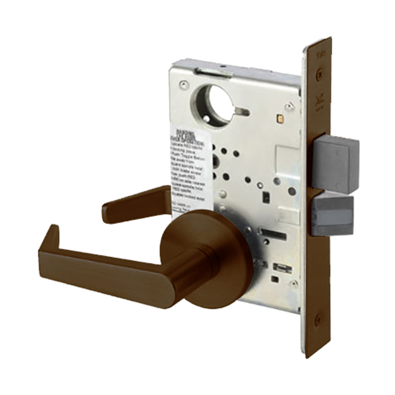 AUR8861FL-613E-LC Yale 8800FL Series Less Cylinder with Deadbolt Mortise Dormitory or Storeroom Lock with Indicator with Augusta Lever - CO Rose in Dark Satin Bronze