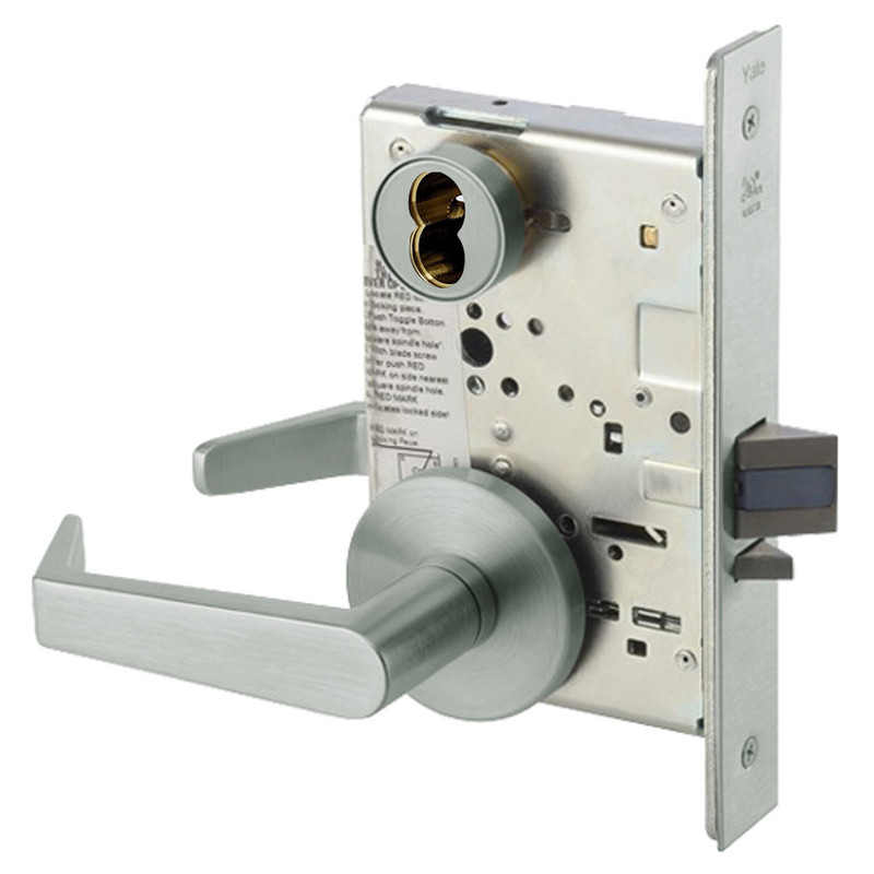 AUR8808FL-619-SFICLC Yale 8800FL Series Single Cylinder Mortise Classroom Locks with Augusta Lever Lock Prepped for SFIC in Satin Nickel