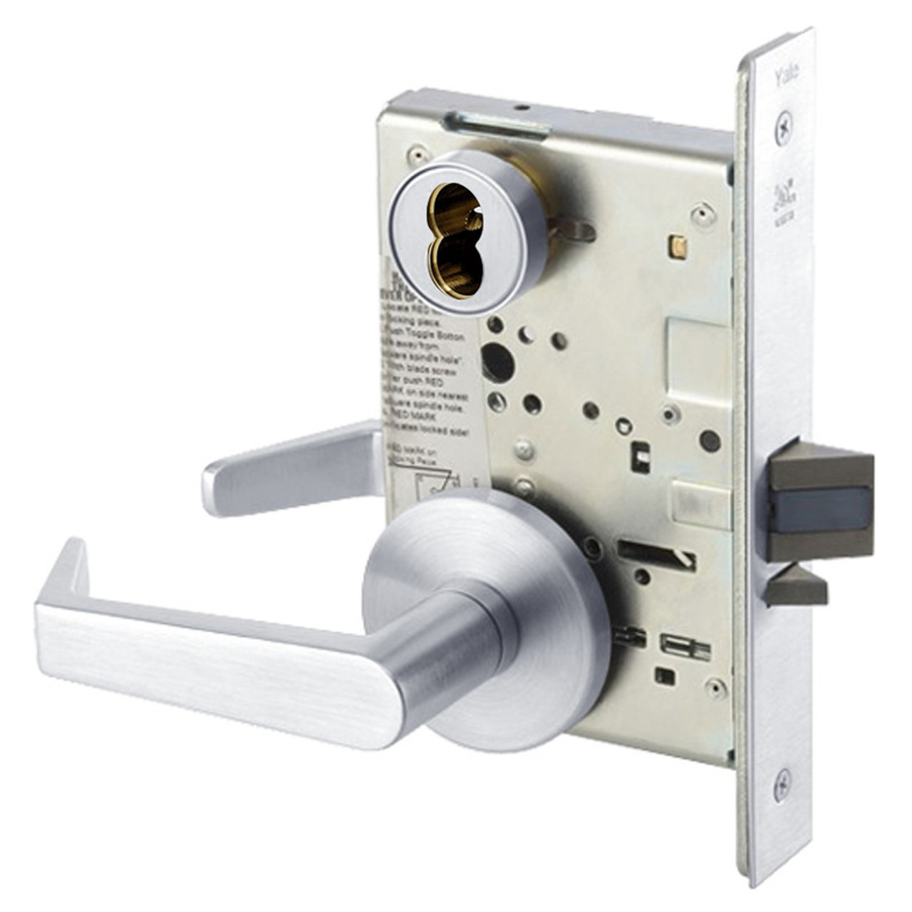 AUR8808FL-625-SFICLC Yale 8800FL Series Single Cylinder Mortise Classroom Locks with Augusta Lever Lock Prepped for SFIC in Bright Chrome